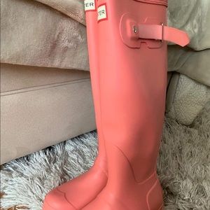 Pink tall hunter boots